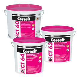 Ceresit CT 60/CT 63/СТ 64. Акриловые декоративные штукатурки: «камешковая» 1,5/2,5 мм и «короед» 3,0 мм и 2,0 мм